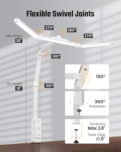 SUPERDANNY LED Desk Lamp Computer Light with Power Strip with Clamp White - color: White, size: With Power Strip