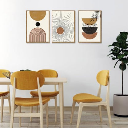 Boho Abstract Sun Framed Canvas Wall Art Set of 3, 16x24 inch - color: Boho Sun, size: 16"x24"Natural