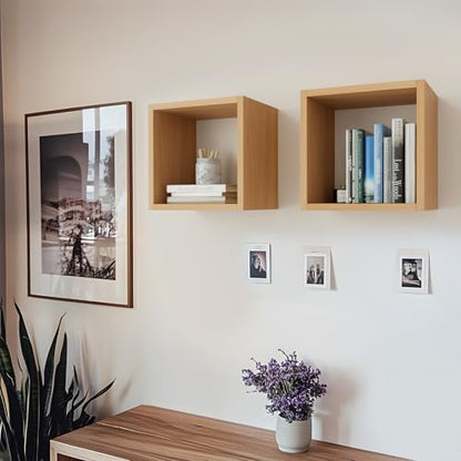 Kaboon Cube Floating Shelves Set2, Display Shelves Wall Mount 7.75" D x 12.5" W x 12.5" H, (Cyan, Square 2 Cubes) - color: Light Walnut, size: Square-Set2