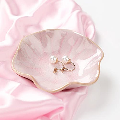 Jewelry Dish Tray Ring Holder Ceramic Trinket Tray Ring Dish Small Key Bowl - color: Pink, size: 4.3 inches
