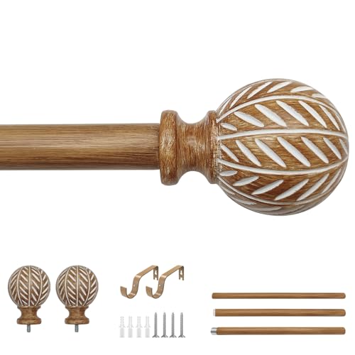 Wood Curtain Rod for Windows 32 to 45 Adjustable Heavy Duty Curtain Rod - size: 32-45"(1 Pack)