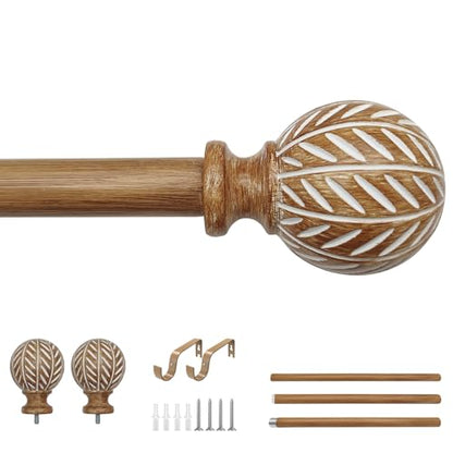 Wood Curtain Rod for Windows 32 to 45 Adjustable Heavy Duty Curtain Rod - size: 32-45"(1 Pack)