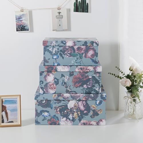 Soul & Lane - Elegance in Bloom Decorative Boxes with Lids, Set of 3 - color: Elegance in Bloom