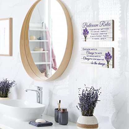 Jetec 2 Pcs Lavender Bathroom Wall Decor Wooden Signs 12 x 6 Inch - style: Lavender Style
