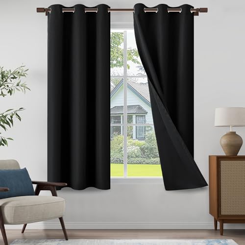 100% Blackout Curtains 72 Inch Length 2 Panels Set for Children's Room, Bedroom, Light Weight Curtains with Grommets Top, Full Blackout Curtains Privacy Protection, Black, 37" W x 72" L - color: Black, size: 37"W x 72"L (Pack of 2)
