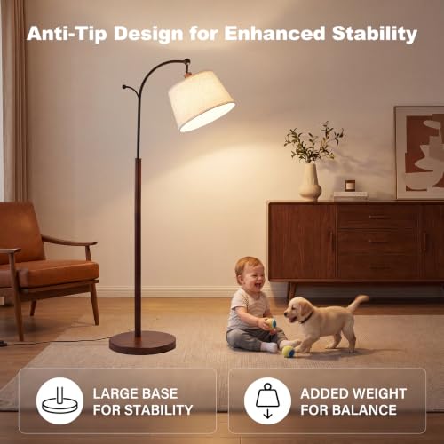 Floor Lamp, 9W 850lm Smart LED Arch Floor Lamp - Solid Wood Base - color: Solid Wood