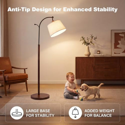Floor Lamp, 9W 850lm Smart LED Arch Floor Lamp - Solid Wood Base - color: Solid Wood