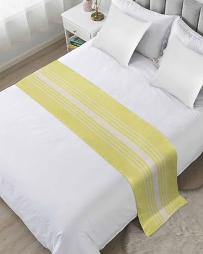 Yellow Beige Striped Bed Runner for Twin Size, Farmhouse Hotel Bed Scarf, Modern Farmhouse Retro Lines Decorative Beds Throws of Foot Bedding Runners & Scarves for Bedroom Wedding Room, 71 x 20 Inch - color: Yellow Beige, size: 71 x 20 Inch
