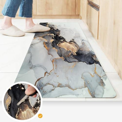 Mrcrypos Luxury Black and Gold Marble Kitchen Rugs PVC Leather Waterproof - color: Black Marble, size: 23.5" W x 70" L