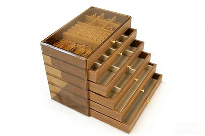 Stackable Jewellery Organizer Box-Walnut - size: 6 Drawers