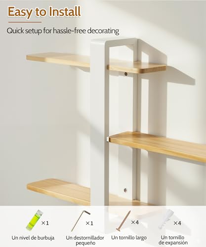 SUMGAR Floating Shelves for Wall, 3 Tier White Wood Adjustable Shelf Unit - color: White&wooden, size: 3 Tier 19.6in