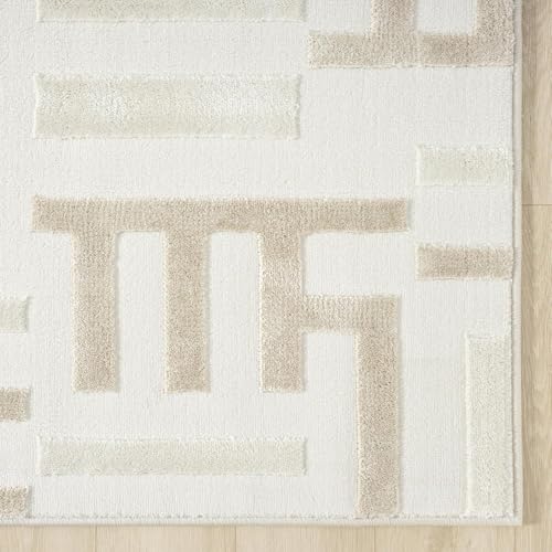 Abani Beige Area Rug - 6' x 9' - Living Room & Bedroom - Geometric Maze Design - Indoor Use - Easy to Clean, Stain Resistant, Non-Shedding - Neutral Collection - size: 6' x 9' (Rectangular)