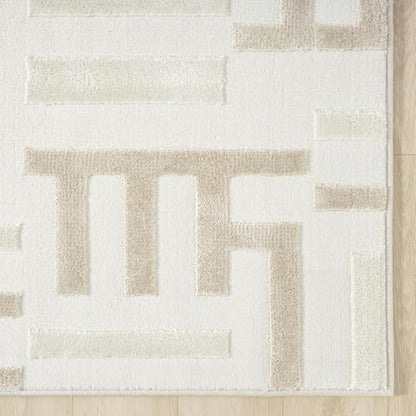 Abani Beige Area Rug - 6' x 9' - Living Room & Bedroom - Geometric Maze Design - Indoor Use - Easy to Clean, Stain Resistant, Non-Shedding - Neutral Collection - size: 6' x 9' (Rectangular)