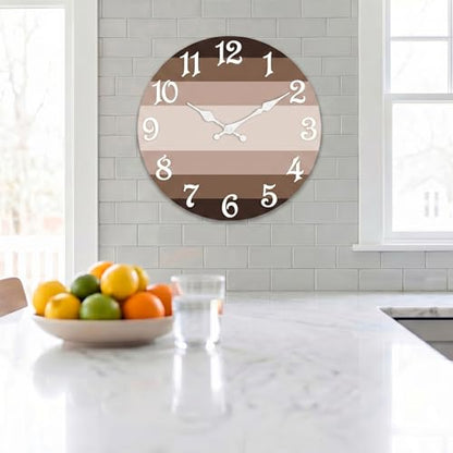 ArtSocket Round Wall Clock Silent Non-Ticking 8", Striped Brown - color: Rustic Farmhouse Coastal, size: 8in