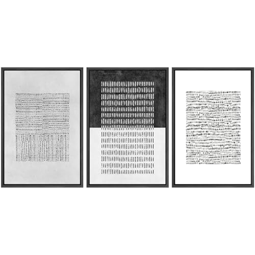 SIGNWIN Framed Canvas Print Wall Art Set Mid-Century Geometric Block Abstract Shapes Cozy Neutral Modern Art Decorative Boho Relax/Zen Nordic for Living Room, Bedroom, Office - 16"x24"x3 Black - color: A13-2207-m37, size: 16"x24"x3 Panels Black