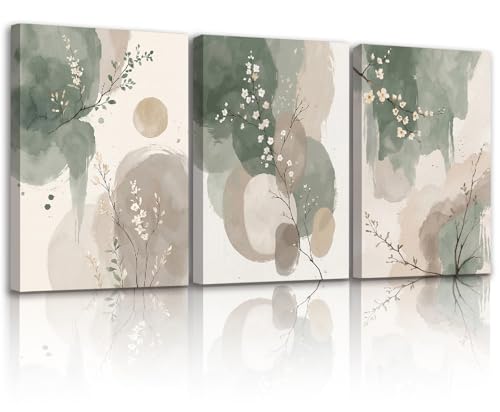 Framed canvas floral wall art neutral colors hazy feel botanical print poster gallery style painting print for living room bedroom bathroom office 12x16 inch 3-piece set. - color: flowers-3, size: 12x16in