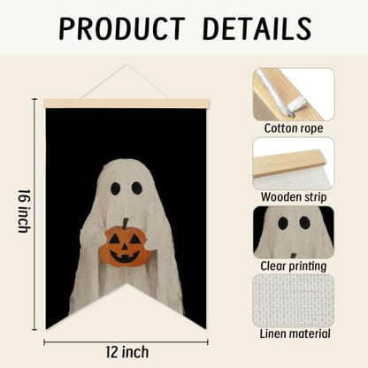 LARNDUMAMA Halloween Ghost Pumpkins Wall Art Canvas Banner Poster, 12x16 In - color: ghost2
