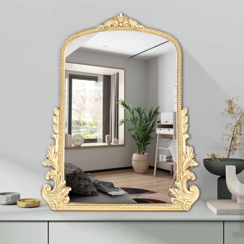 Vintage Small Arched Mirror, 17"x 12" Wall Mounted Tabletop Vanity Mirror - color: Gold, size: 20"L x 16"W