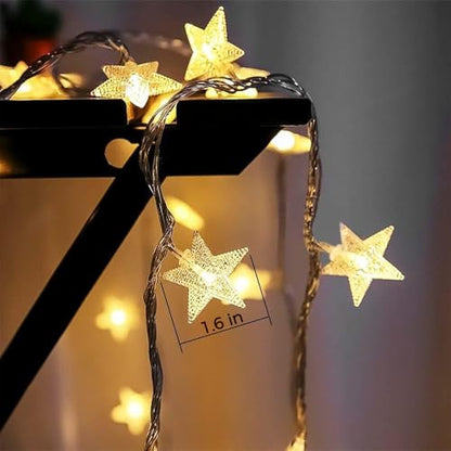Minetom 33ft Plug in Star String Lights with Remote and Timer - color: Star - Warm White - 33 FT