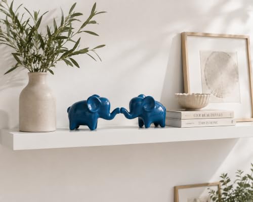 4 Inch Blue Ceramic Elephant Figurines Set of 2 - color: Blue