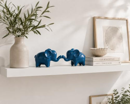 4 Inch Blue Ceramic Elephant Figurines Set of 2 - color: Blue