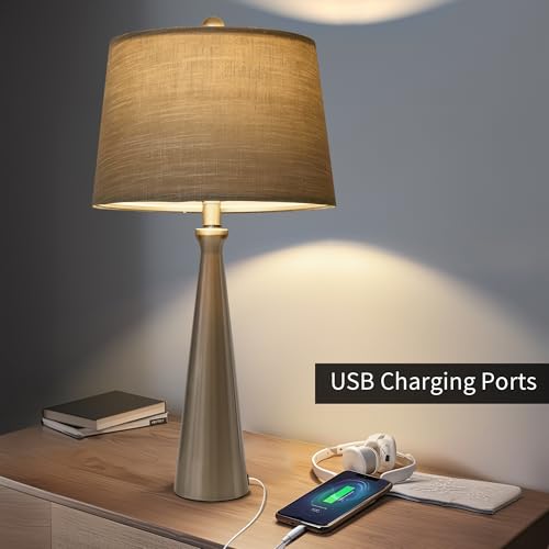 Oneach 25.75" Modern Table Lamp for Bedroom Set of 2, USB C Port, Silver - color: Brushed Nickel