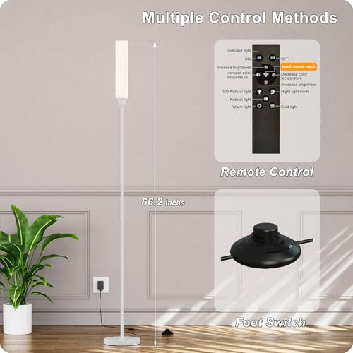 Nukanu Floor Lamp with Remote Control,White,Linen lampshade - color: white+Beige linen