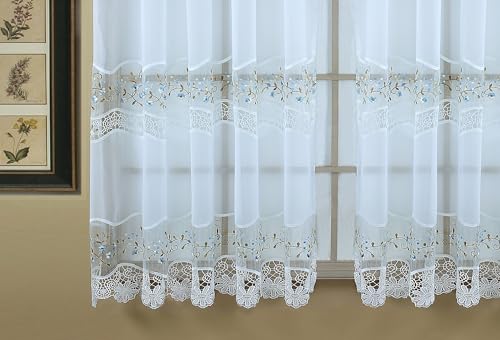 Today's Curtain, Vintage Macramé Organza Panel 63", White/Blue, 58" W x 63" L - color: White/Blue, size: 58"W x 63"L (Pack of 1)