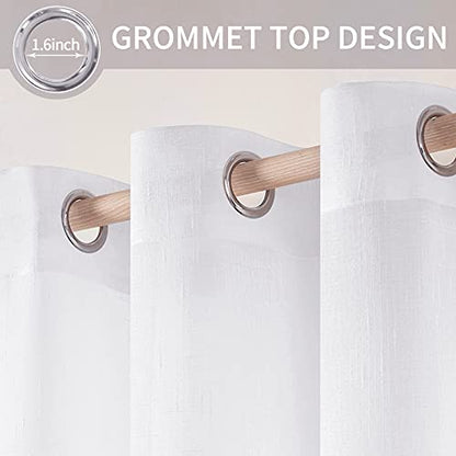 MIULEE 2 Panels 84 Inch Farmhouse Linen Sheer Window Curtains - Elegant Solid White Drapes With Grommet Top - Linen Textured Voile for Bedroom Living Room (52 X 84 Inch) - color: White, size: 52"W x 84"L (Pack of 2)