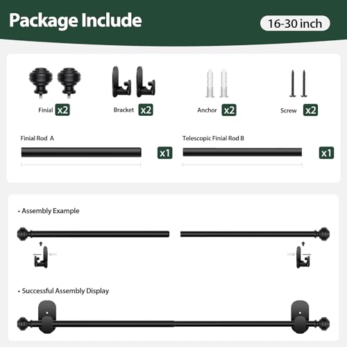 KAMANINA Curtain Rods No Drilling for Windows 16 to 30 Inches, Black - color: Black, size: 16-30"