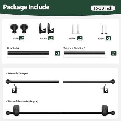 KAMANINA Curtain Rods No Drilling for Windows 16 to 30 Inches, Black - color: Black, size: 16-30"