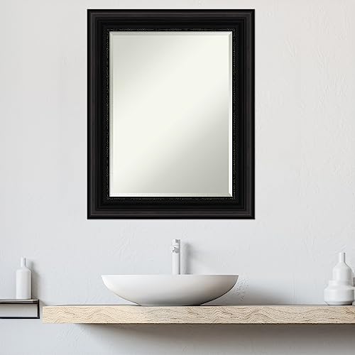 Amanti Art 오버 싱크대용 블랙 욕실 거울, 76.2 x 61cm(30 x 24인치) 팔러 블랙 직사각형 화장대 거울, 중간 전통 프레임, 수평 및 수직으로 걸 수 있음, 욕실 벽 장식, 경사진 가장자리 - color: 팔러 블랙, size: 30"L x 24"W