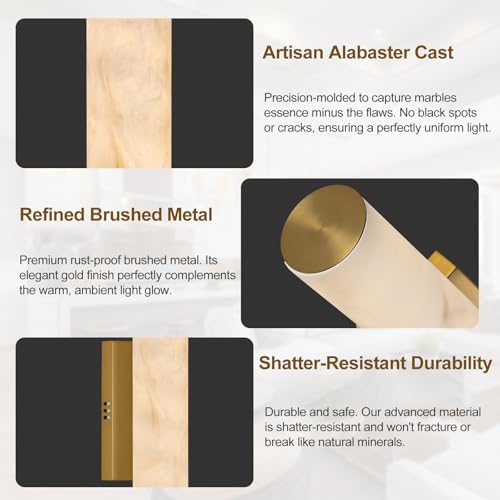 Alabaster Wall Sconce, 20in Linear Gold Brass Wall Sconces, Luxury Marble Look Bathroom Vanity Light, 3000K Dimmable Hardwired Wall Lamp for Living Room Bedroom Hallway, 1 Pack, Faux Alabaster - color: Gold-20in-1pcs