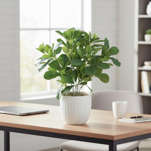 Artificial Potted Plant Leaves, 16.9" Artificial Shrubs Plants Arrangements Fake Eucalyptus Leaves with Vase Faux Greenery Leaf for Home Garden Table Centrepieces Indoor Décor