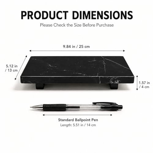 Small Black Marble Soap Dispenser Pedestal Tray 9.84 in - color: Black Marble-9.84 in