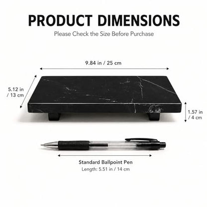 Small Black Marble Soap Dispenser Pedestal Tray 9.84 in - color: Black Marble-9.84 in