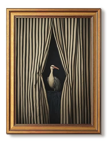 Gold Framed Wall Art, Moody Crane Pictures Wall Decor, Vintage Eclectic Bird Canvas Prints, Whimsical Surreal Humorous Animal Printings, Striped Artwork for Bathroom Bedroom Home Decor 12x16 Inch - color: Crane, size: 16"L x 12"W