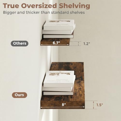 8 inch Deep Floating Shelves for Wall, 32" Wide, Rustic Brown, 2-Pack - color: Rustic Brown, size: 32"W x 8"D, 2p
