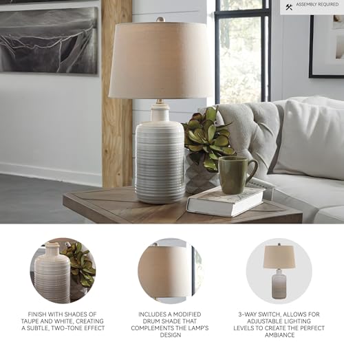 Signature Design by Ashley 25 in Ceramic Table Lamp Set of 2, Taupe - color: Taupe