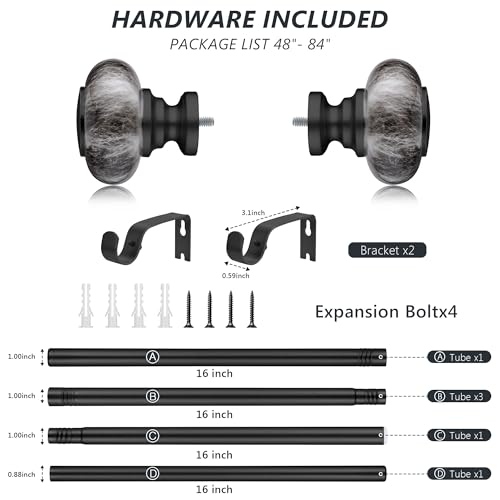 Black Curtain Rods for Windows 48 to 84 Inches,Adjustable 1 Inch - color: Black, size: 48"-84"