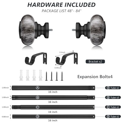 Black Curtain Rods for Windows 48 to 84 Inches,Adjustable 1 Inch - color: Black, size: 48"-84"