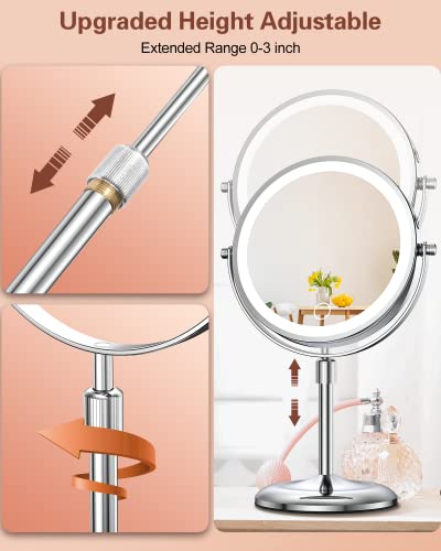 7" Lighted Makeup Mirror with Magnification 10X, Height Adjustable,3 Lights - color: Silver
