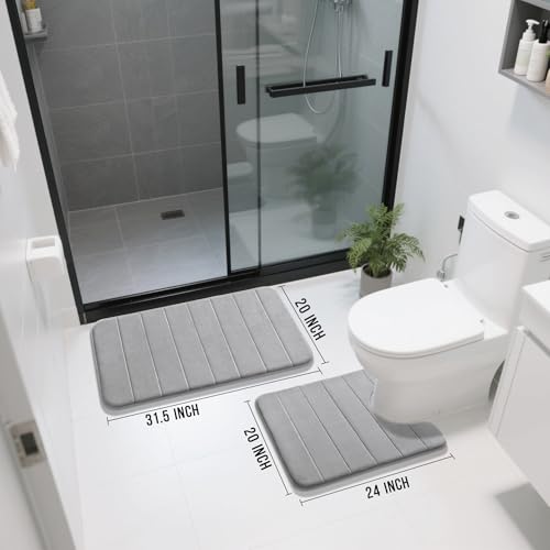 Yimobra Memory Foam Bathroom Mat Set, 31.5 x 20 & 24 x 20 in, Gray - color: Grey, size: 31.5x20+24x20 Inch