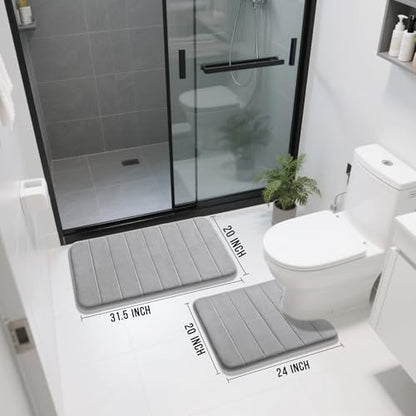 Yimobra Memory Foam Bathroom Mat Set, 31.5 x 20 & 24 x 20 in, Gray - color: Grey, size: 31.5x20+24x20 Inch