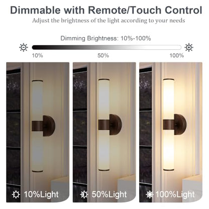 8000mAh Walnut Battery Operated Wall Sconces Set of 2, Dimmable Rechargeable Wall Sconce with Remote, 20 Inch Wireless White Glass Shade Wall Light for Bedroom Living Room Entryway (Bulbs Included) - color: Walnut（White Glass）