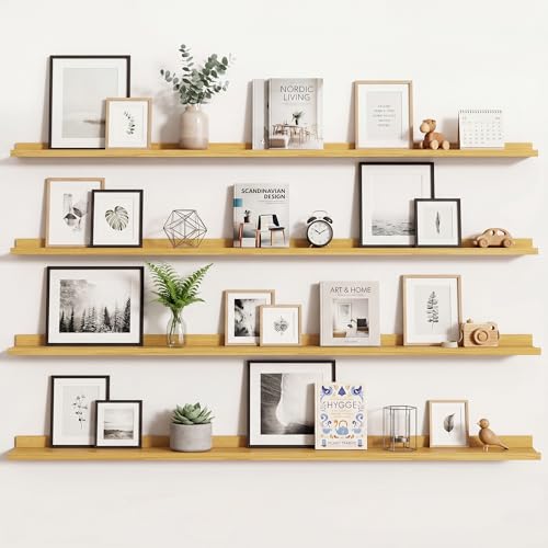 Axeman Picture Ledge Shelf, 72 Inch Oak Floating Shelves Set of 4 - color: Oak, size: 72 Inch
