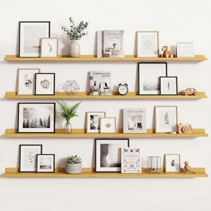 Axeman Picture Ledge Shelf, 72 Inch Oak Floating Shelves Set of 4 - color: Oak, size: 72 Inch