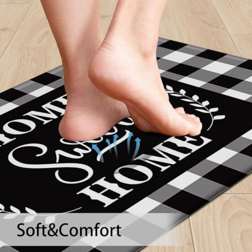 MAYHMYO Black White Checkered Kitchen Mats for Floor,Anti Fatigue Cushioned - color: Motto