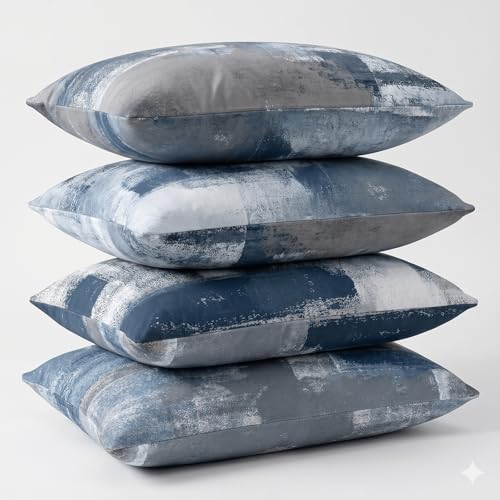 Modern Abstract Throw Pillow Covers 12x20, Blue & Grey Set of 4 - color: Blue and Grey, size: 20" x 12" (Pack of 4)