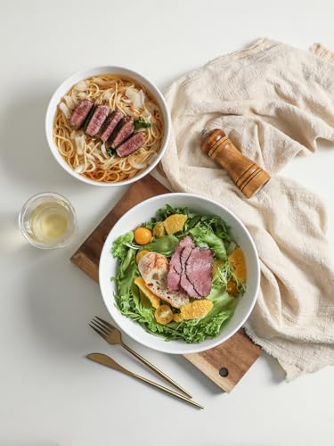 Kanwone Large Serving Bowls - 9.5 inch, 90oz Ceramic Salad Bowls, Fruit Bowls, Pasta, Soup Bowls, Set of 2, Serving Bowls for Entertaining, Microwave and Dishwasher Safe, White - color: White, size: 9.5 Inch